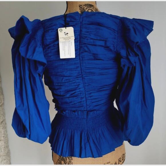 Sea New York Paco Solid Puff Sleeve Aqua Top Women's Sz S NWT New - Picture 3 of 11